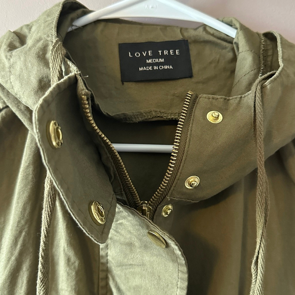 Women’s Love Tree Olive Green Hooded Utility Jacket Size M Cotton Military Parka - Picture 2 of 10